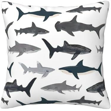 Evengigy Kissenbezug, Motiv: Haie, nautischer Druck, quadratisch, 30 x 30 cm