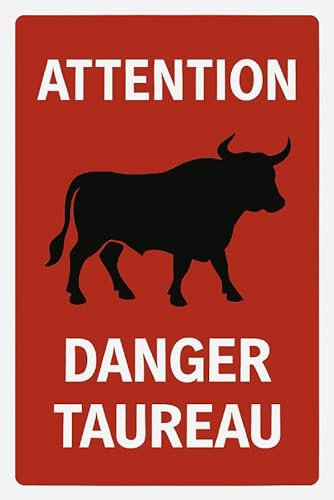 Panneau de Signalisation Danger Taureau, en pvc 300x200mm