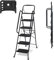 Bestfor 5 Step Folding Ladder with Cushioned Hand Rails, Extra Wide Non-Slip Steps, Tool Tray, 150kg Limit, Durable Steel, Easy Fold & Carry, Space Saving Black Step Ladder