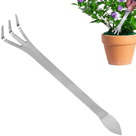Râteau à racines - Petite fourche de jardin - Outil de jardinage à double tête - Pour l'entretien du rempotage, du désherbage, du balcon