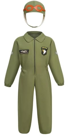 Lito Angels Deguisement Pilote Garcon Fille Enfant Tenue Militaire Cosplay avec Casquette pour Halloween Carnaval Noel Fete Scolaire Jeu de Role Cadeau Costume Taille 116-146 Age 5-11 Ans
