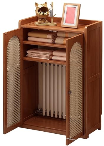 Cache-Radiateur pour Radiateurs – Armoire Chauffante en Bambou avec étagères Réglables, Cache Décoratif en Rotin, Armoire de Rangement pour Routeur Wi-Fi(Medium)
