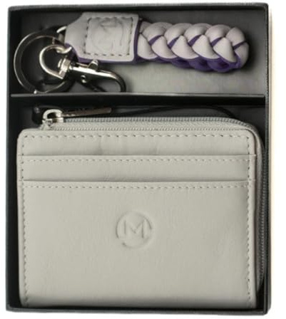 Mala Leather Ladies Gift Set – Genuine Leather Coin Purse with 4 Card Slots & Matching Keyring in Gift Box – Elegant Gift for Her – Black, Blue, Grey, Pink or Purple – 13 × 11 × 2.5 cm (Grey)