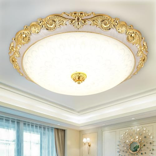 OOWOKS Barocker Deckenlampe mit Fernbedienung Dimmbar LED Vintage Deckenleuchte Rund 3 Farbtemperaturen(3000K/4500K/6000K) mit Glas Lampenschirm Luxus Kronleuchter Wohnzimmer Weinlese Lampe,50cm