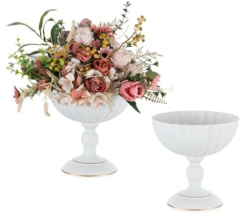 Sziqiqi Weiß Urne Vase für Hochzeit: 20cm Metall Urn Blumenvasen Set of 2 für Hochzeit Landhaus Esstisch Tisch Deko - Vintage Kleine Vasen für Tischdeko Hochzeitsdeko