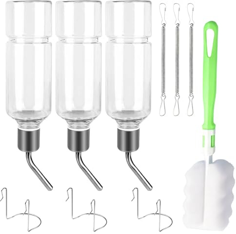 Trinkflasche Kaninchen, 3 Stück Trinkflasche Meerschweinchen mit Halterung | Trinkflasches Hasen Winterfest, Nagertränke Nippelflasche,Hängend Haustier Wasserspender für Kaninchen Meerschweinchen(350ml)