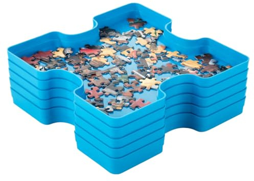 Puzzle Sorter Trays Set of 6 for 1000 Piece Jigsaws | Stackable Interlocking Jigsaw Sorting Trays for Pieces, Colours & Edges | Durable Blue Plastic Puzzle Organiser Storage for Adults & Hobby Lovers