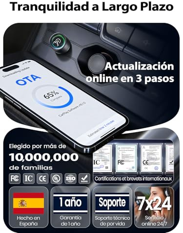 PTGTO Adaptador CarPlay Inalámbrico, Cambio de Usuario con Botón, Android Auto Inalámbrico, 2026 Extra Pequeño, Conexión Estable sin Sobrecalentamiento, Compatible iOS 10+ y Android 10+, USB-A/USB-C