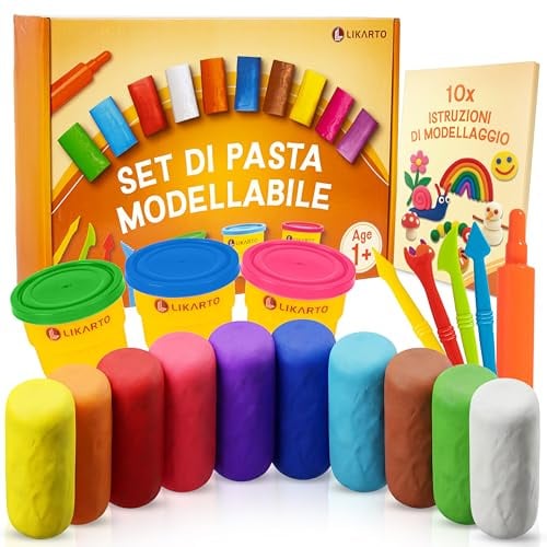 LIKARTO Set de pâte à Modeler végane dès 1 an, 10 Couleurs, 5 Outils