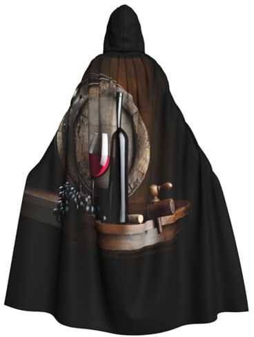 YQxwJL Longue cape à capuche avec imprimé bouteille de vin rouge sur verre pour cosplay, Noël, carnaval, fête costumée