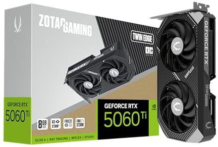 ZOTAC Gaming GeForce RTX 5060 Ti 8GB Twin Edge OC DLSS 4 8GB GDDR7 128-bit 28Gbps PCIE 5.0 Carte Graphique Gaming IceStorm 2.0, Refroidissement SFF, ZT-B50610H-10A