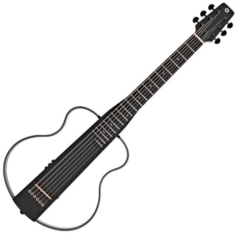 G4M Solus Reisegitarre, Stahlsaite | Ideal für Leises Üben und Reisen, Integrierter Kopfhörerausgang und Aux-Eingang, Abnehmbarer Rahmen, Koffer