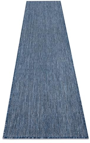 rugsx Teppich SION Sisal Optik, flachgewebt, strapazierfähig & pflegeleicht, Indoor & Outdoor, Wohnzimmer, Schlafzimmer, Balkon, Terrasse - dunkelblau 60x250 cm