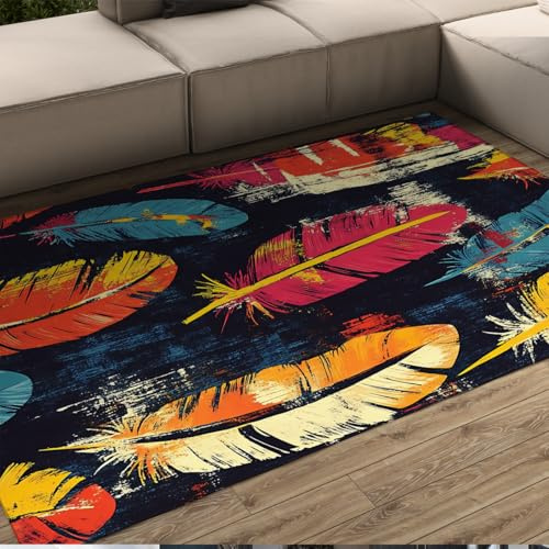 UERWOWELL Teppich Street Graffiti Pop Art Distressed Feder Pinselstriche Waschbar Teppiche Dünn rutschfeste Rückseite Stilvoller Vorleger Wohnzimmer Schlafzimmer Esszimmer 100x150cm
