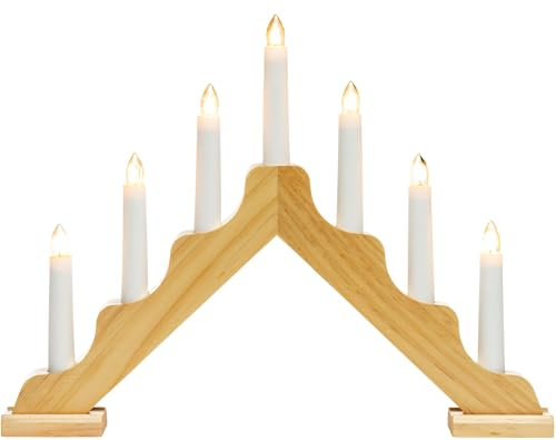 SIKORA LB74 klassisch eleganter Holz Lichterbogen/Schwibbogen/Schwedenleuchter mit 7 elektrischen Kerzen, Farbe:Natur