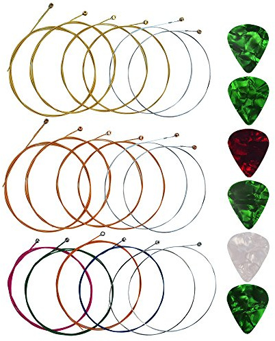Yookat Acoustic Guitar Strings with 6 Picks, 3 Sets of 6 Acoustic Guitar Kit Guitar Strings Replacement Steel String For Beginners Performers