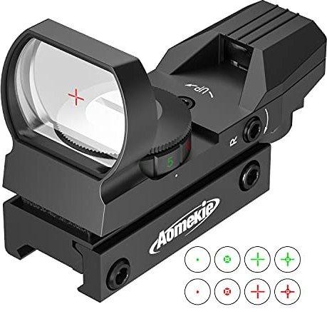 Aomekie Red Dot Sight Air Rifle Scope Tactical 4 Reticles Green & Red with 20mm/22mm Picatinny Rail Mount and Cover for Hunting Crossbow