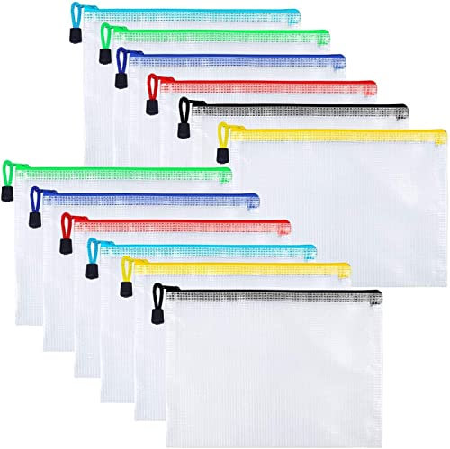 Dokumententasche A5-12 Stück Dokumententasche mit Reißverschluss, Bunte Reißverschlusstasche, Kunststoff Datei Taschen - für Dokumente, Papier, Quittung, Kosmetika, Reisezubehör