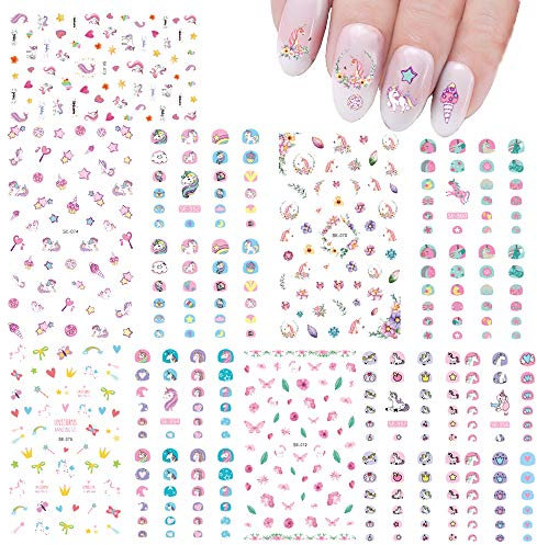 Nail Art Stickers for Kids Nail Decals Accessories Unicorn Water Transfers Butterfly Star Heart Nail Polish Wraps for Little Girls Fingernail Decor 500+ Patterns DIY Cute Fashion Multiple Large Sheets