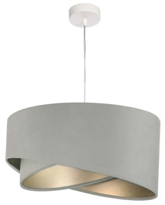 Design Hängeleuchte aus Velours Stoff Grau Silber asymmetrischer Schirm Ø50cm E27 Schlafzimmer Wohnzimmer Flur Pendellampe Hängelampe Pendelleuchte