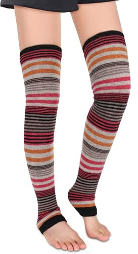 Benefeet Sox Leg Warmers for Women Girl Wool Knit Striped Legwarmer Vintage Patterned Thigh High Leg Warmers Long Thick Winter Warm Footless Boot Socks Knee High Cable Knit Boot Cuffs Christmas, Black