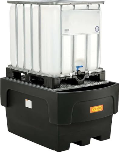 IBC-Auffangwanne PE 1100-C/1 mit Abfüllvorsatz mit Stützkreuz und verzinktem Gitterrost