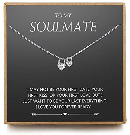 NOURISHLOV Gifts to My Girlfriend/Wife Soulmate Necklace, Sterling Silver Cute I Love You 2 Heart Lock Pendant for Her, Valentines Day, Anniversary, Birthday Necklaces from Husband/Boyfriend