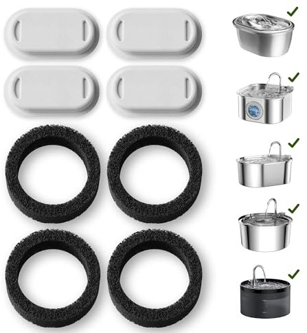 PETLIBRO Katzenbrunnen Filter 4er Pack, 4 Stück Filter für Katzenbrunnen Edelstahl, Dreifach-Filterung Filter für Trinkbrunnen für Katzen und Hunde