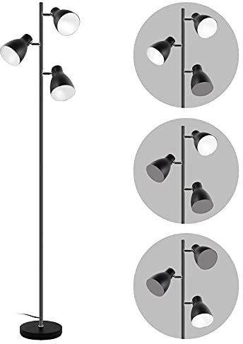 Osasy Schwenkbare Stehlampe Unabhängige Steuerung 3-flammig,E14 Fassung max. 25W I Retro Metall Stehleuchte I Schwarz-Weiß I Höhe: 168cm I ohne Leuchtmittel