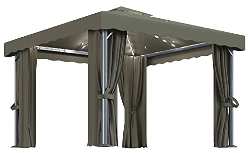 vidaXL Pavillon mit Vorhängen & LED-Lichterkette 3x3 m Taupe