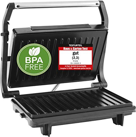 Emerio Kontaktgrill Tischgrill Sandwichmaker 750 Watt Panini Maker Cool Touch-Griff Antihaftbeschichtet, Grillfläche 23x14,5cm, Kontrollleuchte