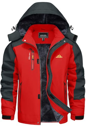 KEFITEVD Herren Jacke Winterjacke Wasserdicht Outdoor Skijacke Warme Softshelljacke Fleece Snowboardjacke Thermojacke Arbeit Rot S