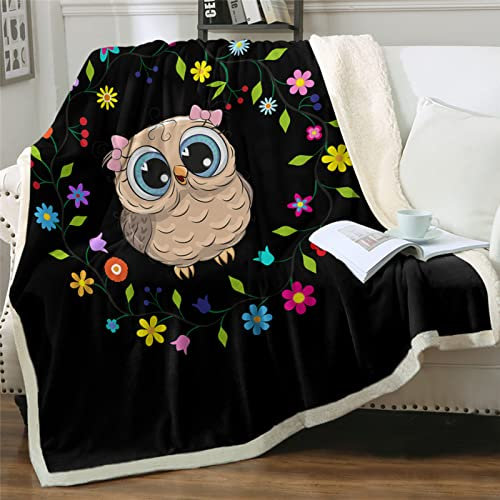 Kuscheldecke Schwarze Cartoon-Eule Decke Mikrofaser Kuscheldecke Flauschig Langlebig Fleecedecke Zweiseitige Couchdecke Dick & Warm Wolldecken für Couch(180x220cm)
