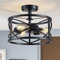 WUZUPS Kronleuchter 3-Licht Vintage Bauernhaus Industrielle Halbbündige Montage Deckenleuchte Moderne Beleuchtung für Foyer Schlafzimmer Flur Lagerraum Küche Bad, H 30 x W 24, E27 Basis, Schwarz