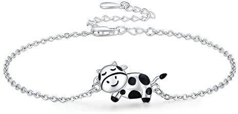 CHENGHONG Kuh Armbänder Damen Silber 925 Süßes Kühe Armband Mädchen Verstellbares Fußkette Kuh Schmuck für Frauen Mädchen Kinder…