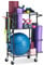 FHXZH Home Gym Storage Rack, Workout Equipment Storage Organizer for Yoga Mat Yoga Ball Dumbbell Kettlebells Foam Roller Resistance Bands, Exercise Equipment Storage with Hooks and Wheels