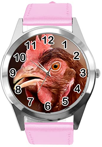 TAPORT Baby Pink Leather Round Watch for Fans of Chicken
