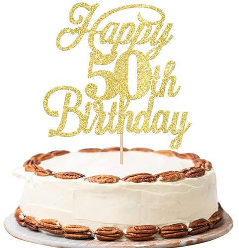 Xsstarmi 1 Pack Happy 50th Birthday Cake Topper Glitter 50 & Fabulous Cheers to 50 Years Old Birthday Cake Pick for Celebrating 50th Birthday Anniversary Party Cake Decorations Supplies Gold