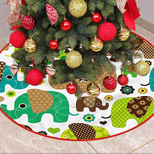Treer Weihnachtsbaum Rock, Elefant Muster Weihnachtsbaum Unterlage Weihnachtsbaum Decke Christbaumdecke Weihnachtsbaumdecken Christbaumständer Teppich (Vintage-Stil,Durchmesser 90cm)
