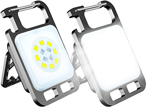 CKLHCFF 2 Stücke Mini Taschenlampe Tragbares LED Arbeitslicht mit Schlüsselanhänger Wasserdichte Taschenlampe 800Lumen Wiederaufladbare Inspektionsleuchten mit Magnetfuß Stativ für Camping (Weiß)