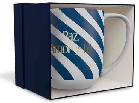 DRAEGER PARIS 1886 - Taza de Cerámica Peace Love and Tea - Diseño Chic en Azul o Rosa con Mensaje en Oro Caliente - Capacidad 320 ml - Ideal para Café o Té - Decorativa y Regalo Elegante