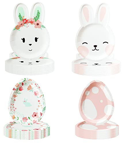 Cumule 32 Stück Osterhasen-Partyteller Osterhasen oval und hasenförmige Teller Bunny Essen Pappteller Osterhase Partyzubehör 15,2 x 21,6 cm