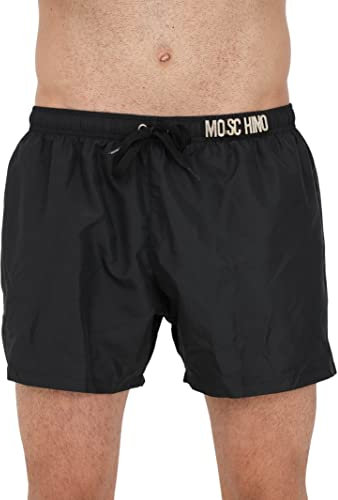 MOSCHINO Beachwear Uomo Nero Shorts Mare con Logo letering Abbellito da Strass L