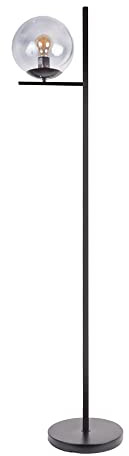MiniSun | Industrial Style Matt Black Metal Standing Floor Lamp with a Smoked Glass Globe Shade | Home Décor, Bedside & Desk Lamp