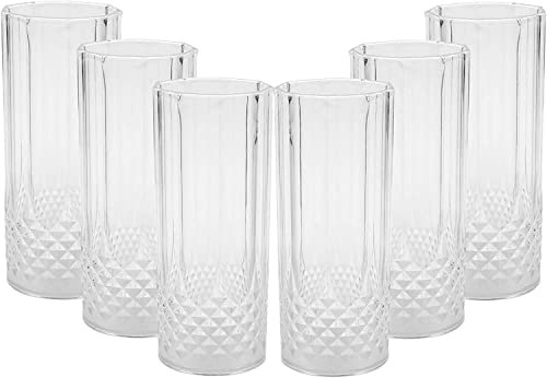 Albert Austin 6 Pack Crystal Effect Highball Glasses for Wine Gin Cocktails Juice Water Elegant Plastic Tall Drinking Glasses Reusable Tumbler for Home Restaurant Garden Parties Picnics BBQ Camping