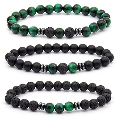 Armband Perlen Herren, Lava Armband Herren Grün Schwarz Mode Elegantes Perlenarmband Perlenarmbänder Modisches Geburtstagsgeschenk 8mm