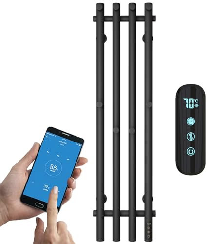 ESOP Handtuchheizkörper Elektrisch Schwarz Handtuchtrockner Elektrisch 950 * 257 mm Intelligente Konstante Temperatur Badheizkörper Elektrisch 304 Edelstahl Handtuchwärmer Elektrisch mit 8 Haken