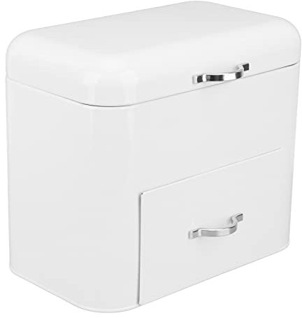 Pyhodi Brotkasten aus Eisen, 2-lagige Rustikale Brotaufbewahrungsbox, Brothalterregal, Brotaufbewahrungsbehälter für die Küchentheke, Lebensmittelaufbewahrungsbehälter mit Großem (Milchig weiß)