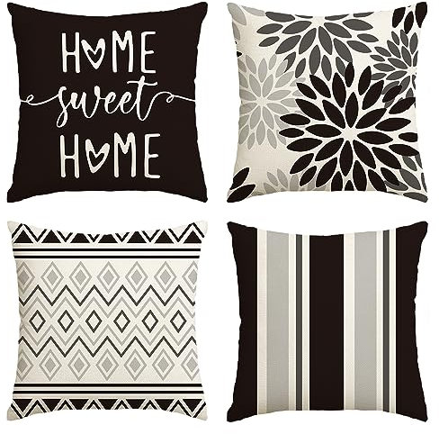 Artoid Mode Schwarz Dahlien Geometrisch Frühling Kissenbezüge 4er Set, 45x45 cm Zierkissenbezug Cushion Cover Couch Wohnzimmer Außenbereich Deko