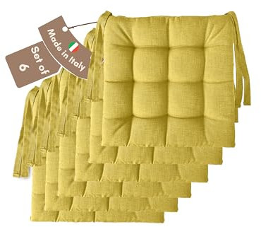 Il Tuo Artigiano Design Set mit 4 oder 6 Kissen, für Küchenstühle, hergestellt in Italien, Stuhlkissen, 40 x 40 cm, Dicke 6 cm, Füllung aus Schwamm und Acryl (6, Gelb)